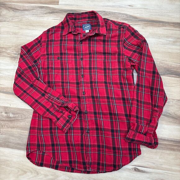 J Crew Flannel Shirt Mens Small Red Plaid Button Up - Picture 5 of 10